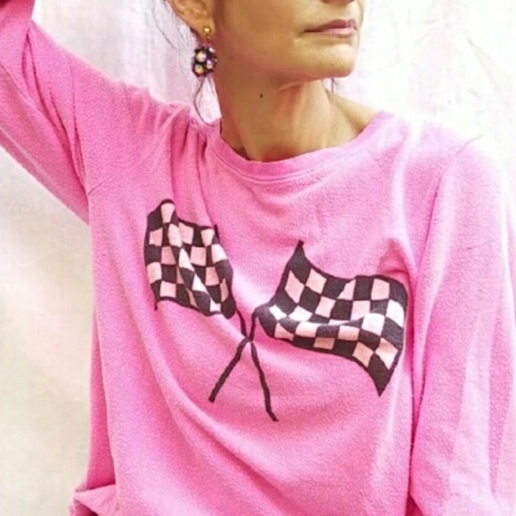 Wildfox RARE Barbie Pink Racing Flag Jumper-Medium - Picture 5 of 5